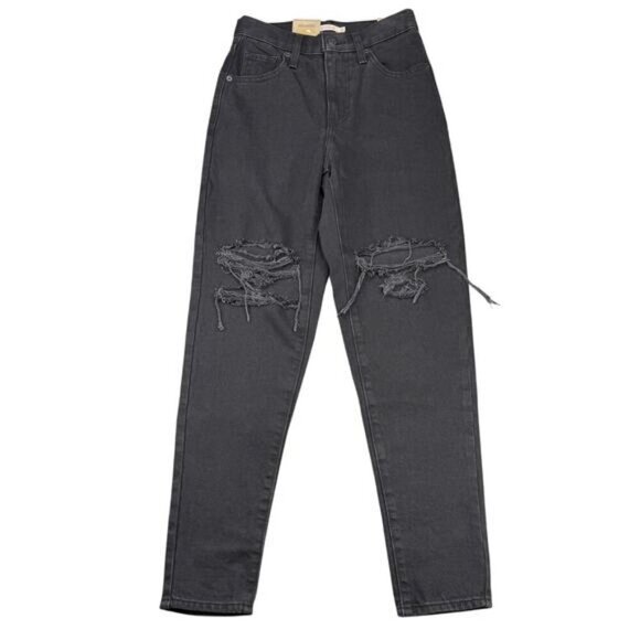 NWT LEVI'S High Waisted Mom Black Destructed Jeans Size 25 - Picture 3 of 10